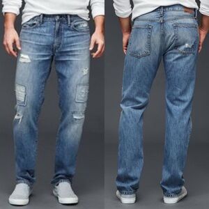Gap 1969 Jeans Mens 38 x 34 Straight Fit Patchwork Distressed Cotton